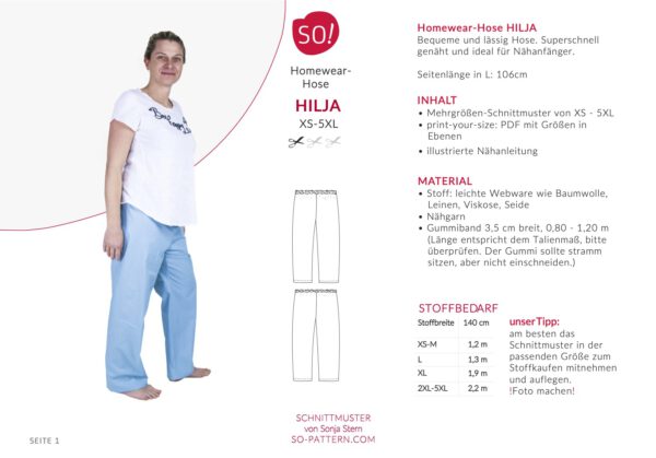 Schnittmuster Damen Hosen | Schnittmuster Damen Pyjamahose | home wear Hose "HILJA" – Bild 7