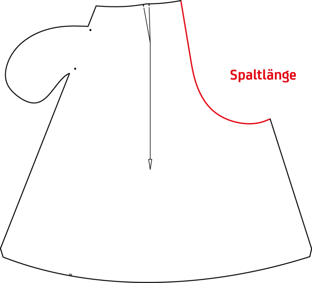 Hosenrock Schnittmuster anpassen, Skizze zur Spaltenlänge